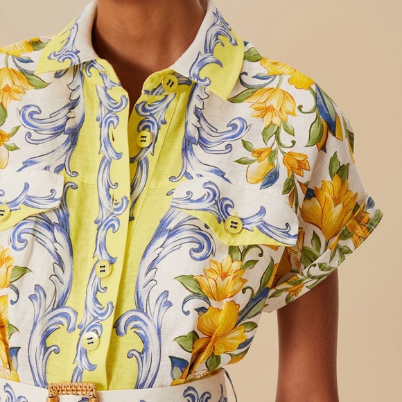 FARM RIO SICILY FLORAL LINEN ROMPER M - Picture 2 of 6